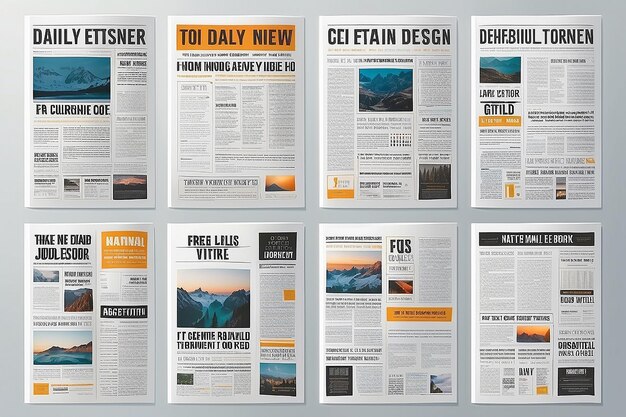 Foto configure um modelo de design de jornal diário com manchetes editáveis, citações de artigos de texto e imagens em cores