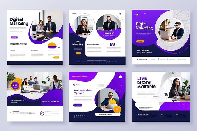 Configure um modelo de postagem de mídia social de marketing digital, webinar ao vivo e negócios para postagens em miniatura e histórias