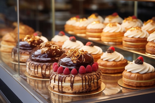 Confitería con pastel de chocolate en la pastelería