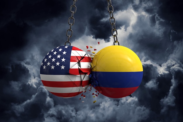 Foto conflicto de relaciones entre estados unidos y colombia concepto de acuerdo comercial representación 3d