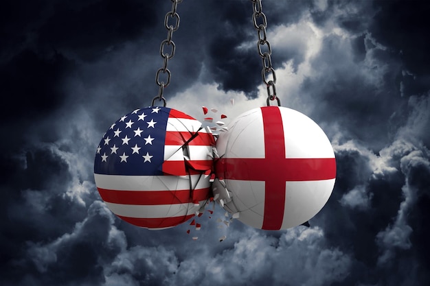 Conflito de relacionamento entre EUA e Inglaterra Conceito de acordo comercial Renderização em 3D