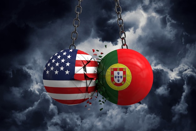 Conflito de relacionamento entre EUA e Portugal Conceito de acordo comercial 3D Rendering