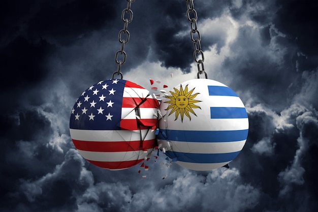 Conflito de relacionamento entre EUA e Uruguai Renderização em 3D do conceito de acordo comercial