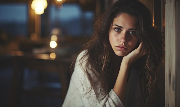 Foto conforto e conexão o olhar íntimo de uma mulher para a câmera