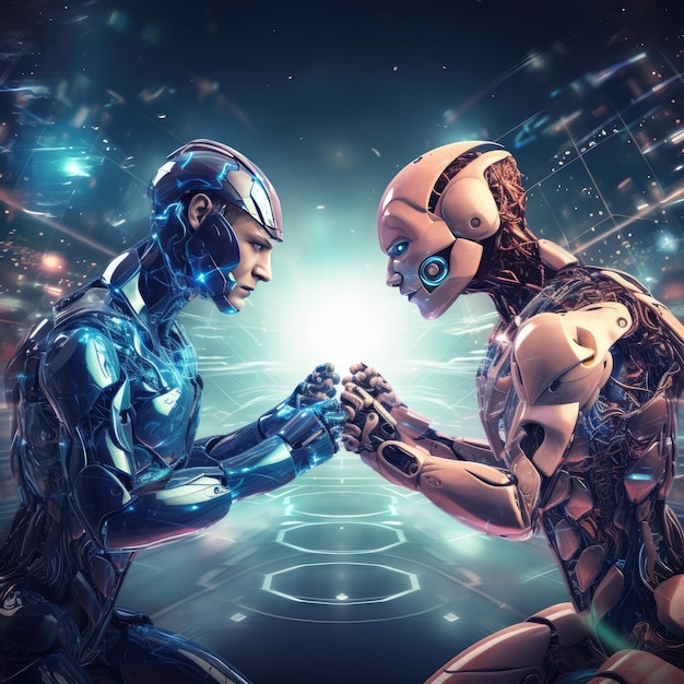 Foto confrontação a batalha do chatbot da inteligência artificial e do homem