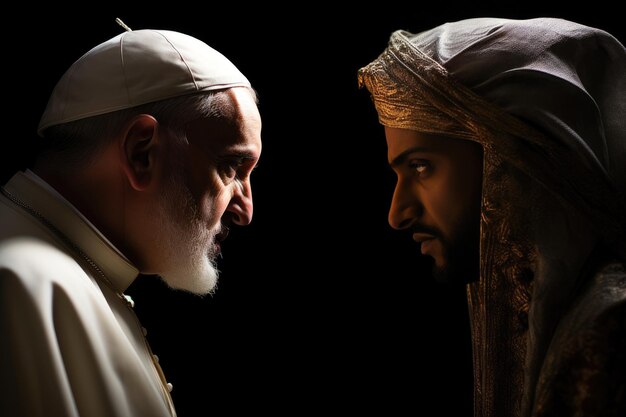 Foto confrontación entre el papa y el jeque, rivales religiosos