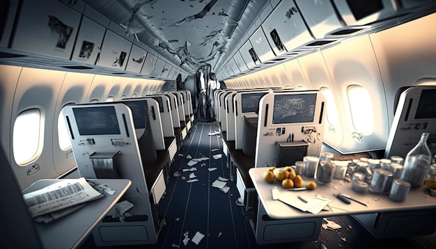 Confusão no corredor do avião após forte turbulência espalharam pertences pessoais e alimentos entre as fileiras de assentos
