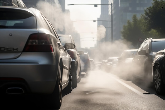 Congestionamento de trânsito Fumos de escapamento de carro à vista IA generativa