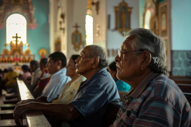 Congregação mexicana sentada na igreja de IA gerativa