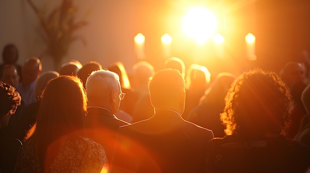 Foto congregação reunida ao nascer do sol para a páscoa da fé e da comunidade