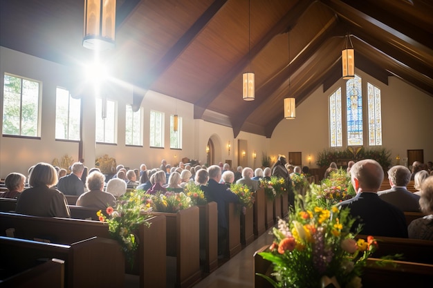 La congregación devota asiste al servicio de Pascua