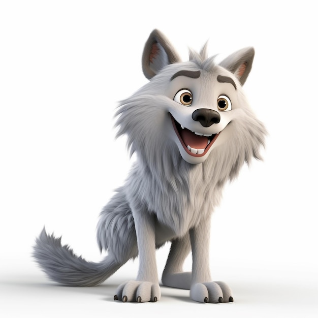 Conheça o encantador lobo 3D personagem de desenho animado generativo ai