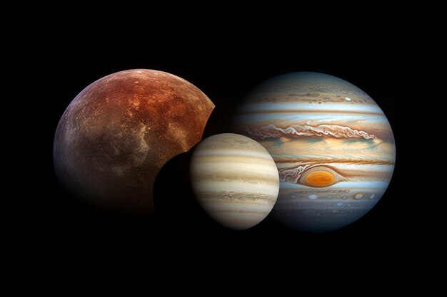 Foto conjunções planetárias, por exemplo, júpiter e saturno