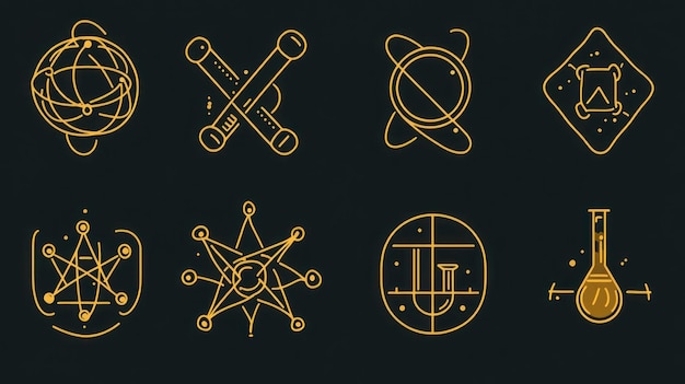 Conjunto de 8 íconos de línea de ciencia y tecnología minimalistas