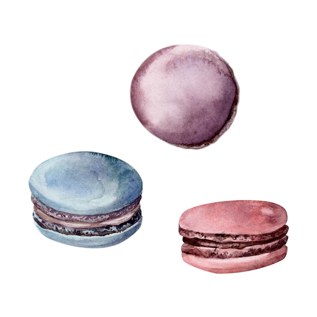 Conjunto de acuarela Macaron Ilustración para imágenes prediseñadas Diseñado para menús blogs culinarios embalaje textiles sitios de diseño web pegatinas invitaciones patrones logotipos Dibujado a mano