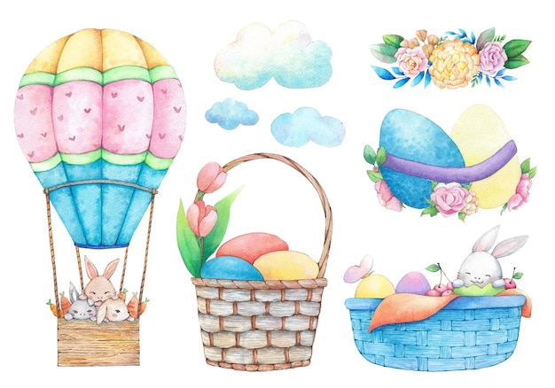 Conjunto de acuarela de Pascua Ilustraciones de acuarela dibujadas a mano