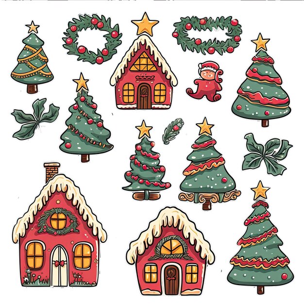 Foto conjunto de acuarelas decoración de clipart navideño dibujo a mano fondo aislado