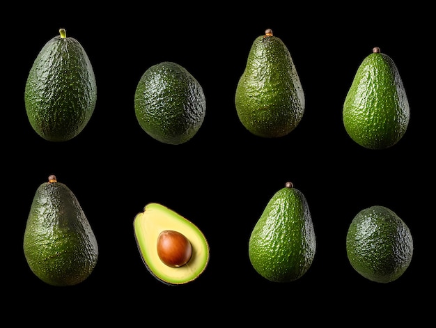 Conjunto de aguacate en fondo aislado de cerca Ai Generative