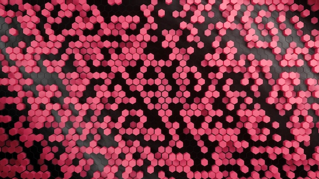 Conjunto aleatorio de varilla hexagonal roja difusa en panal negro (Representación 3D)