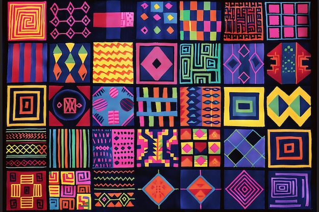 Foto conjunto de alfombras de área eclécticas de 32 bits de píxeles con patrones mixtos y texto diseño de activos de juegos arte conceptual