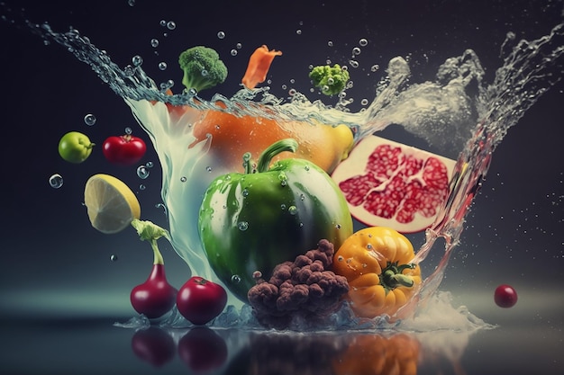 Conjunto de alimentos de nutrición adecuada para un estilo de vida saludable Alimentación saludable Frutas verduras agua pura dieta orgánica Alimentos calóricos Cuerpo hermoso