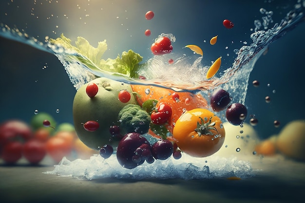 Conjunto de alimentos de nutrición adecuada para un estilo de vida saludable Alimentación saludable Frutas verduras agua pura dieta orgánica Alimentos calóricos Cuerpo hermoso