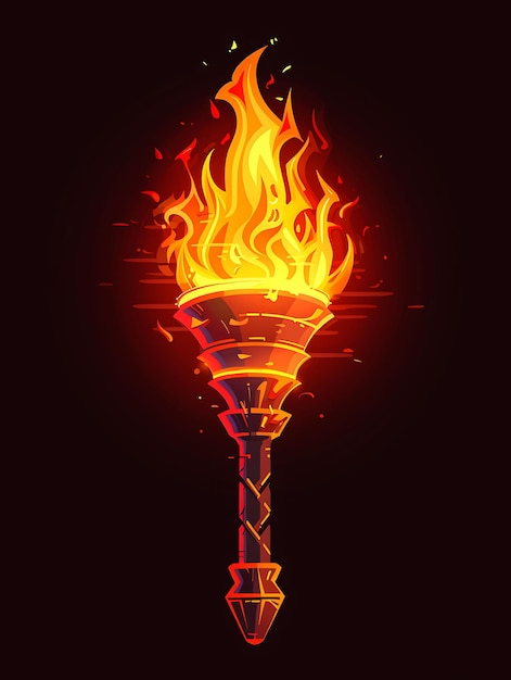 Conjunto de antorcha ardiente 16 bits píxel con fuego y llamas con un audaz juego activo camiseta concepto de arte