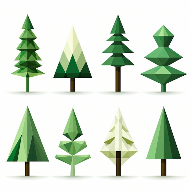 Conjunto de árboles de polígono icono de estilo de dibujos animados