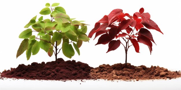 Foto conjunto de árboles de vello rojo que crecen en el suelo aislados sobre un fondo blanco