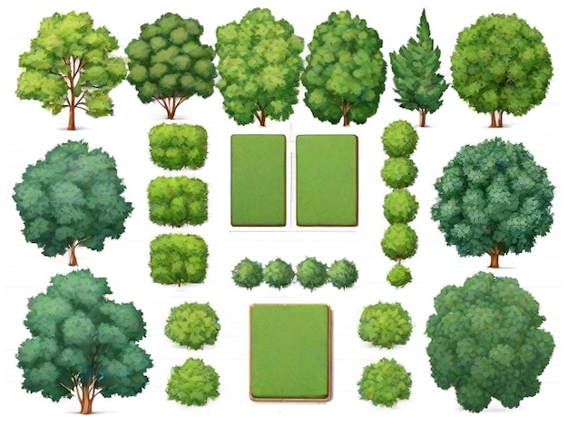 Conjunto de árboles verdes colección de árboles