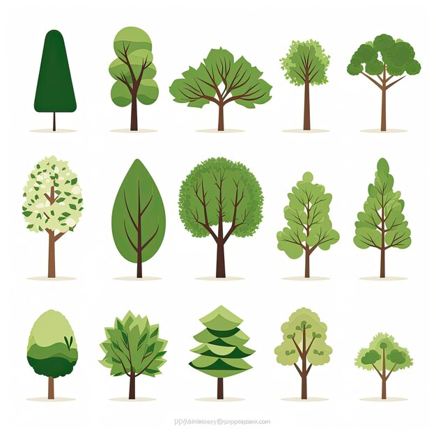 Conjunto de árboles verdes Ilustración vectorial para su diseño