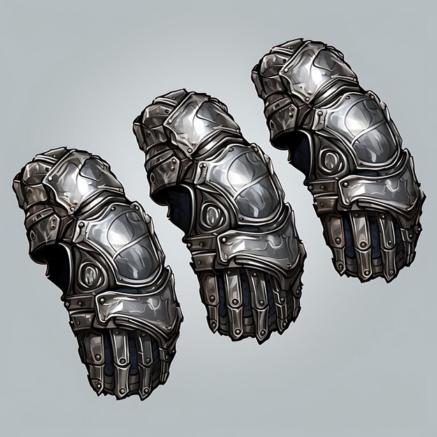 Foto un conjunto de armadura guantelete artículo diseño medieval guantes armadura de malla de cadena i 2d diseño de artículos de activos planos