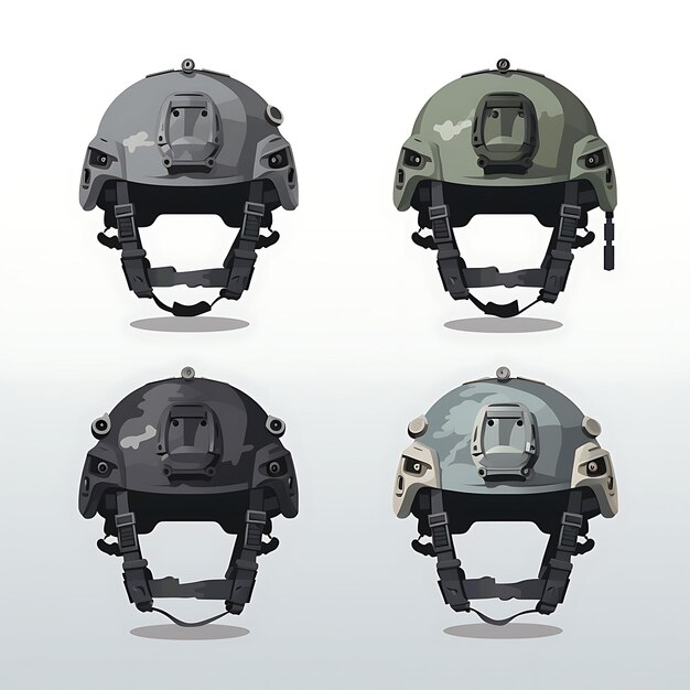 Foto un conjunto de armaduras cervelliere artículo infanterista diseño gorra craneal infantería 2d diseño de artículos de activos planos