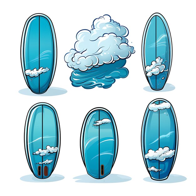 Foto un conjunto de artículos de tabla de surf diseño de playa longboard artículos de deportes acuáticos ocea 2d flat asset artículos de diseño