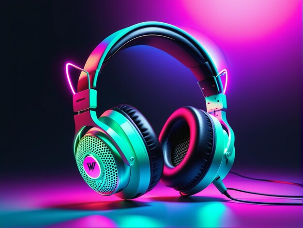 Conjunto de auriculares abstractos de diseño retro de onda de vapor con luces de rayo