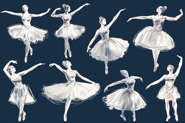 Conjunto de ballet de boceto dibujado a mano