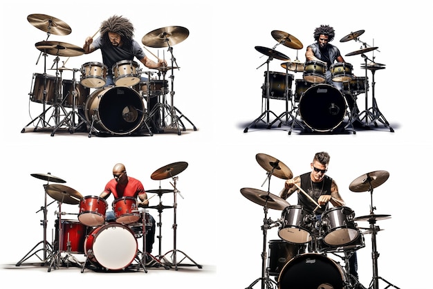 Foto conjunto de bateristas aislados en fondo blanco