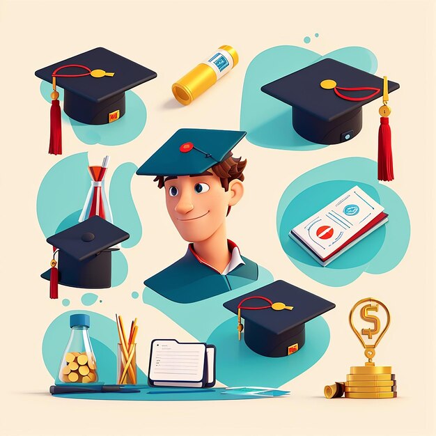 Foto un conjunto de becas vector icon ilustración colecciones de becas iconos concepto aislado estilo de dibujos animados plano adecuado para página de aterrizaje web banner flyer sticker card fondo