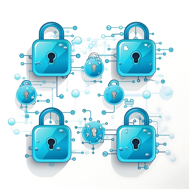Un conjunto de bloqueo de ciberseguridad Forma Código de cortafuegos digital Marco azul un diseño de artículos Clipart creativo