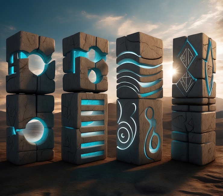 Foto un conjunto de bloques de piedra con la palabra número en la parte inferior