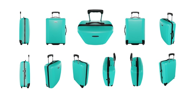 Conjunto de bolsa de viaje de menta verde aislada sobre fondo blanco