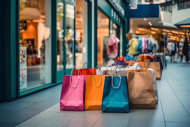 Foto un conjunto de bolsas de compras coloridas con mangos bolsas de compras de papel cerradas días de compras
