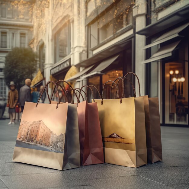 Un conjunto de bolsas de compras coloridas con mangos Bolsas de compras de papel cerradas Días de compras