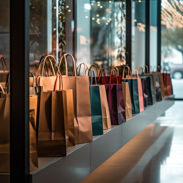 Un conjunto de bolsas de compras coloridas con mangos Bolsas de compras de papel cerradas Días de compras