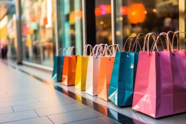 Un conjunto de bolsas de compras coloridas con mangos Bolsas de compras de papel cerradas Días de compras