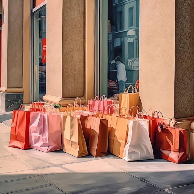 Un conjunto de bolsas de compras coloridas con mangos Bolsas de compras de papel cerradas Días de compras