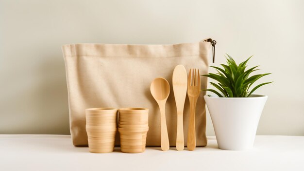Conjunto de bolsas ecológicas de cubiertos de bambú ecológicos