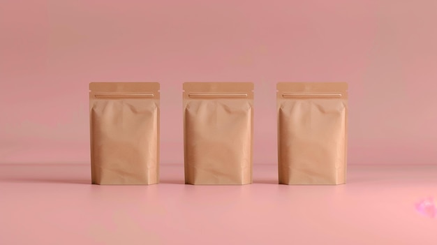 un conjunto de bolsas de plástico con un fondo rosa