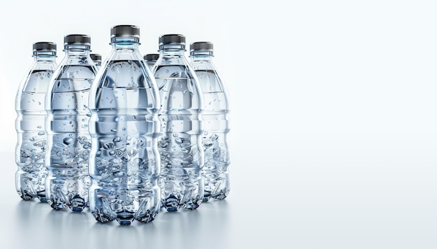Foto conjunto de botellas de agua de plástico sobre un fondo claro balanza de bebidas ecología lugar para el texto