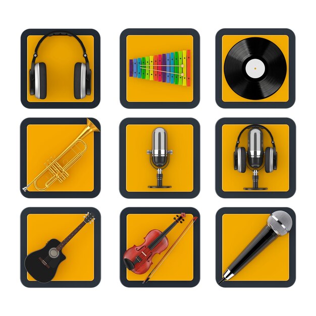 Foto conjunto de botones de icono en línea de touchpoint web music y sound web internet sobre un fondo blanco. representación 3d
